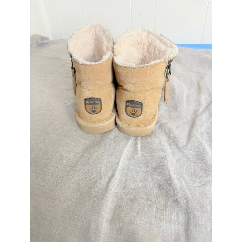 Bearpaw Women Tan Suede Ankle Boots Side Zip Wool Blend‎ Lining Size 7 26050802